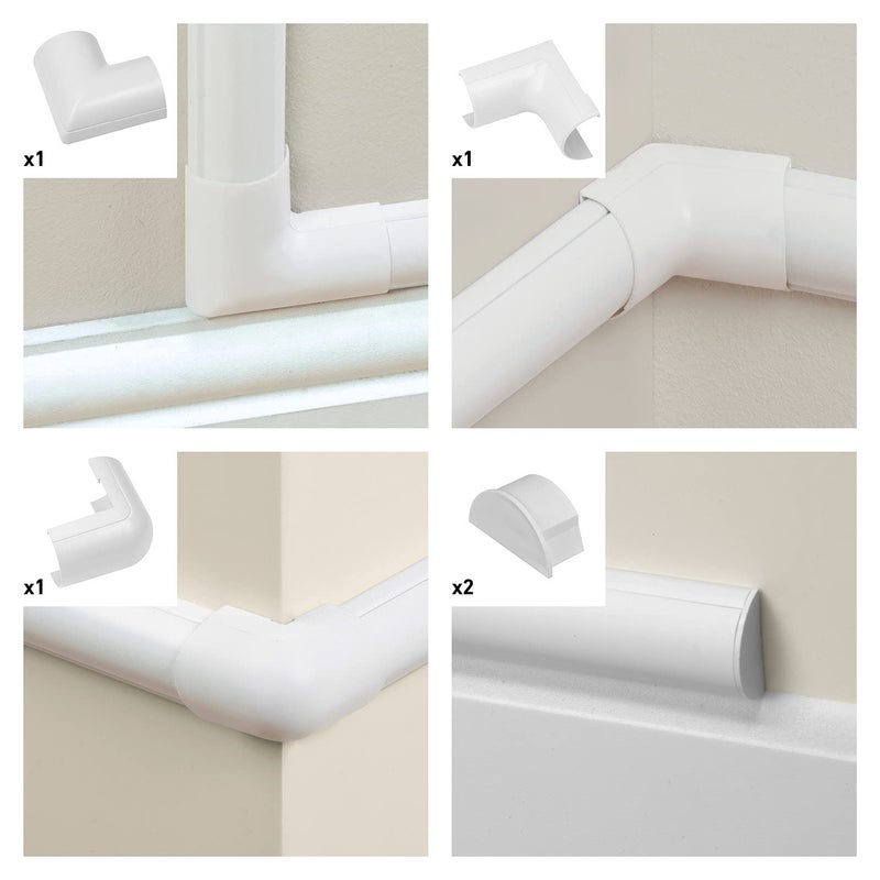 D-Line Large Cable Raceway Accessory Pack, Join 2in x 1in Cord Cover Lengths, 5 Accessories Included, Hide Cords Around a Variety of Angles - White - Image 2